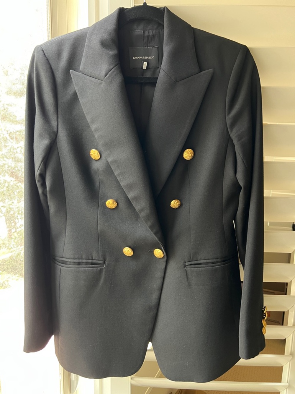 Banana Republic Captians Black Double-Breasted Blazer with Gold Buttons